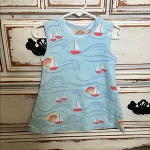 Blue Sleeveless Dress with Sailboat Print